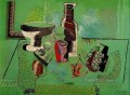 Compotier glass bottle fruit Green still life 1914 Pablo Picasso